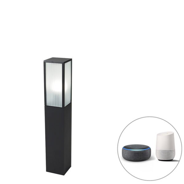 Inteligentná stojaca vonkajšia lampa čierna s rebrovaným sklom 80 cm vrátane WiFi A60 - Charlois