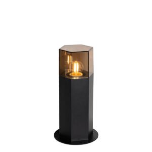 Vonkajšia stojaca lampa čierna s dymovým tienidlom šesťuholníkovým 30 cm - Denmark