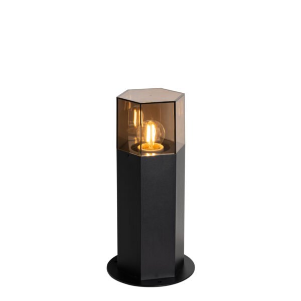 Vonkajšia stojaca lampa čierna s dymovým tienidlom šesťuholníkovým 30 cm - Denmark