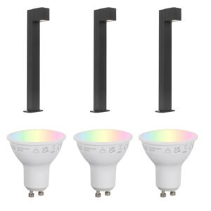 Set van 3 smart staande buitenlampen zwart 65cm IP44 - Baleno