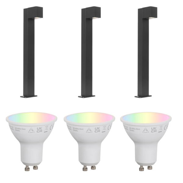 Set van 3 smart staande buitenlampen zwart 65cm IP44 - Baleno