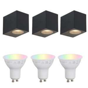 Set van 3 smart wandlampen zwart GU10 50mm IP44 - Baleno