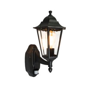 Vonkajšia nástenná lampa čierna s pohybovým senzorom IP44 - New Orleans up