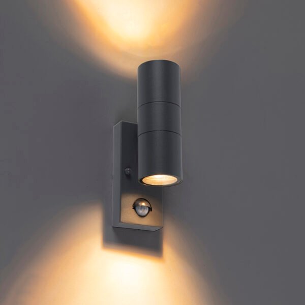 Vonkajšia nástenná lampa antracit s pohybovým senzorom 2-svetlá IP44 - Duo - Image 2