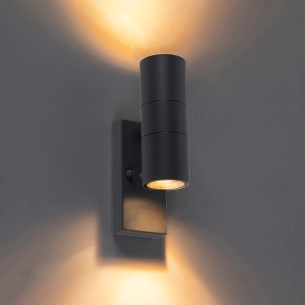 Vonkajšia nástenná lampa tmavosivá 2-svetlo so senzorom súmraku - Duo - Image 2