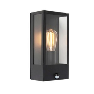 Vonkajšia nástenná lampa čierna s pohybovým senzorom IP44 - Rotterdam