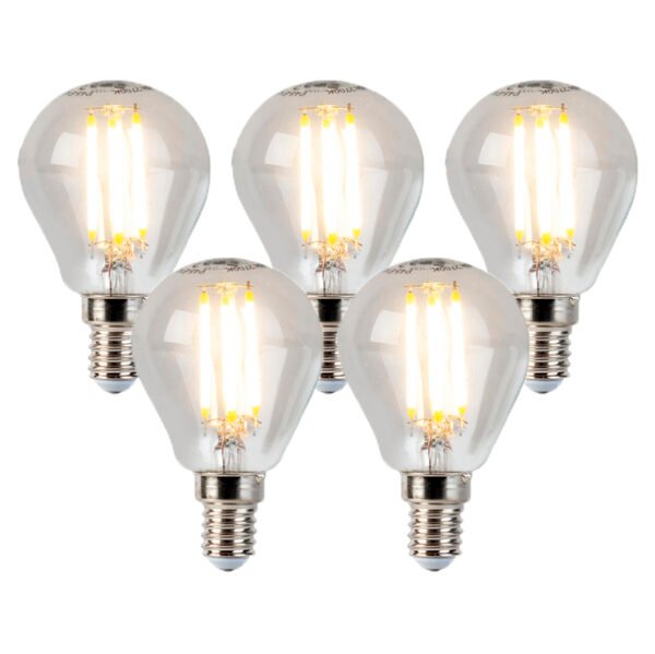 Sada 5 stmievateľných LED žiaroviek E14 Globe P45 5W 470lm 2700K