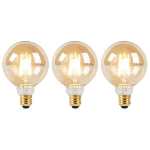 Sada 3 LED žiaroviek E27 Dim to Warm G95 zlatá 8W 806lm 2000-2700K