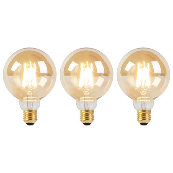 Sada 3 LED žiaroviek E27 Dim to Warm G95 zlatá 8W 806lm 2000-2700K