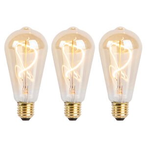 Sada 3 stmievateľných LED žiaroviek E27 so špirálovým vláknom ST64 zlatá 4W 270lm 2100K
