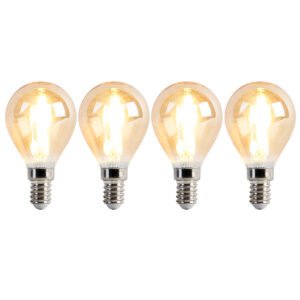 Sada 4 stmievateľných LED žiaroviek E14 P45 zlatá 3,5W 330lm 2100K