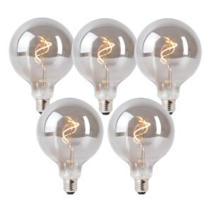 Sada 5 stmievateľných LED žiaroviek E27 dymová G125 4W 130 lm 1900K