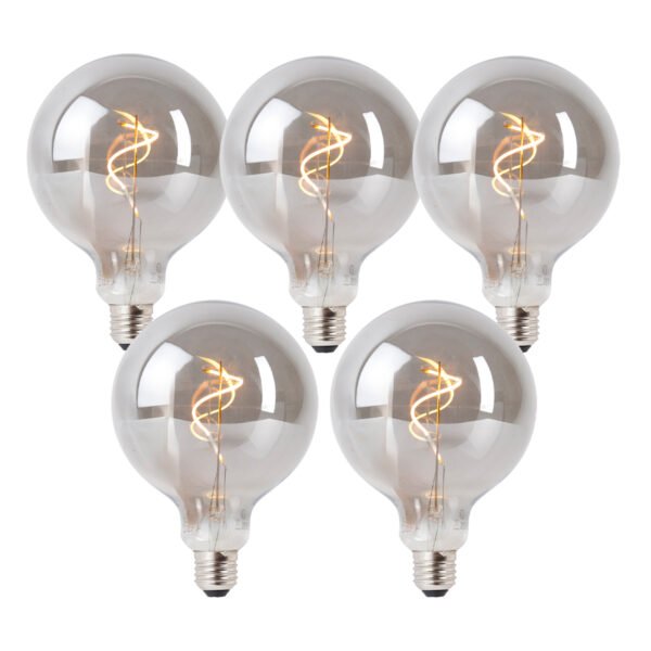 Sada 5 stmievateľných LED žiaroviek E27 dymová G125 4W 130 lm 1900K