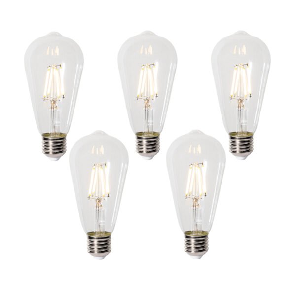 Sada 5 stmievateľných LED žiaroviek E27 ST64 číra 5W 600 lm 2700K