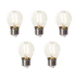 Sada 5 stmievateľných LED žiaroviek E27 P45 z číreho skla 3W 250 lm 2200K