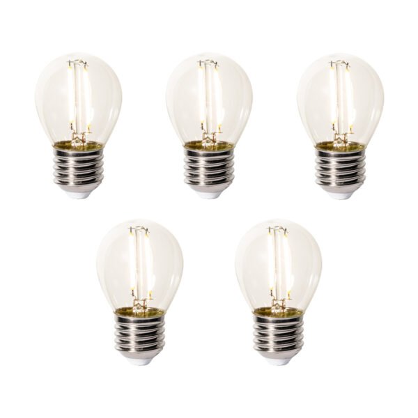 Sada 5 stmievateľných LED žiaroviek E27 P45 z číreho skla 3W 250 lm 2200K
