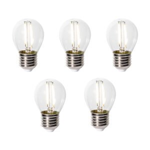 Sada 5 stmievateľných LED žiaroviek E27 P45 z číreho skla 3W 250 lm 3000K