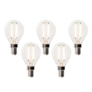 Sada 5 stmievateľných LED žiaroviek E14 P45 z číreho skla 3W 250 lm 2200K