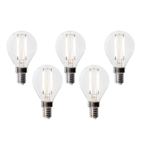 Sada 5 stmievateľných LED žiaroviek E14 P45 číre sklo 3W 250 lm 2700K