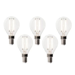 Sada 5 stmievateľných LED žiaroviek E14 P45 z číreho skla 3W 250 lm 3000K