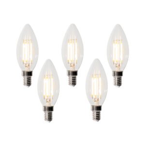 Sada 5 E14 3-stupňových stmievateľných LED žiaroviek B35 číra 4W 450 lm 2700K
