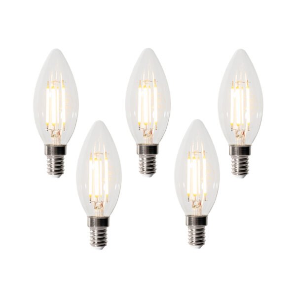 Sada 5 E14 3-stupňových stmievateľných LED žiaroviek B35 číra 4W 450 lm 2700K