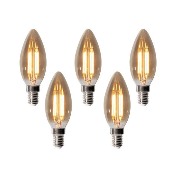 Sada 5 stmievateľných LED žiaroviek E14 B35 Smoke 4W 300 lm 2200K