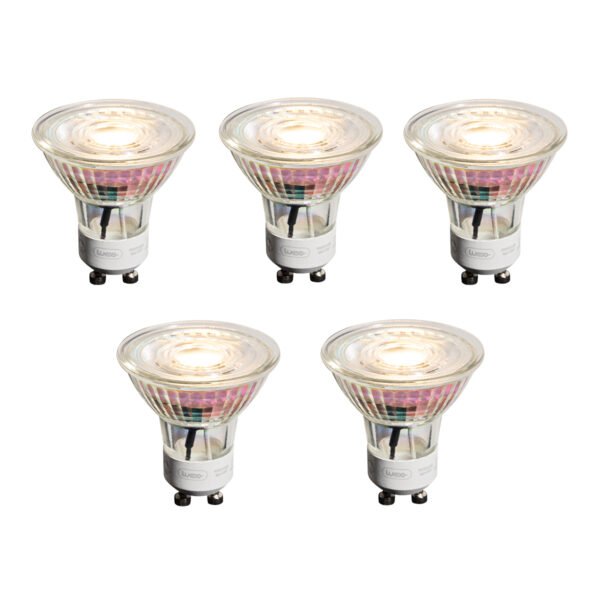 Sada 5 stmievateľných LED žiaroviek GU10 50 mm číra 4,9 W 450 lm 2700 K