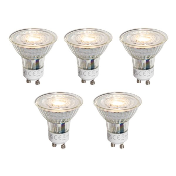 Sada 5 stmievateľných LED žiaroviek GU10 50 mm číra 4,9 W 500 lm 2700 K