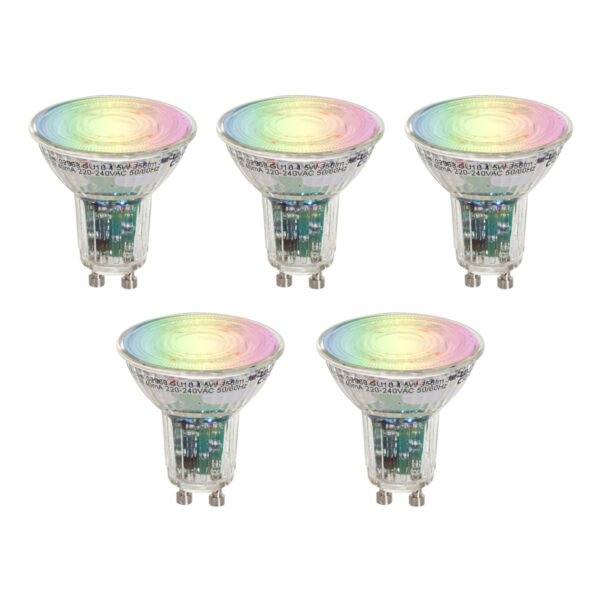 Sada 5 inteligentných žiaroviek GU10 50 LED číra RGBW 4,5 W 350 lm 2700-6000 K