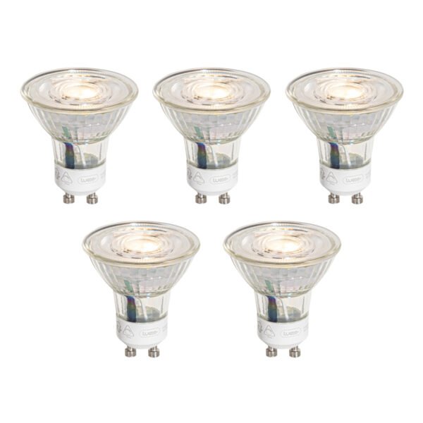 Sada 5 GU10 50 mm 3-krokovo stmievateľných LED žiaroviek Kelvin číra 4,9 W 450 lm 2000 – 2700 K