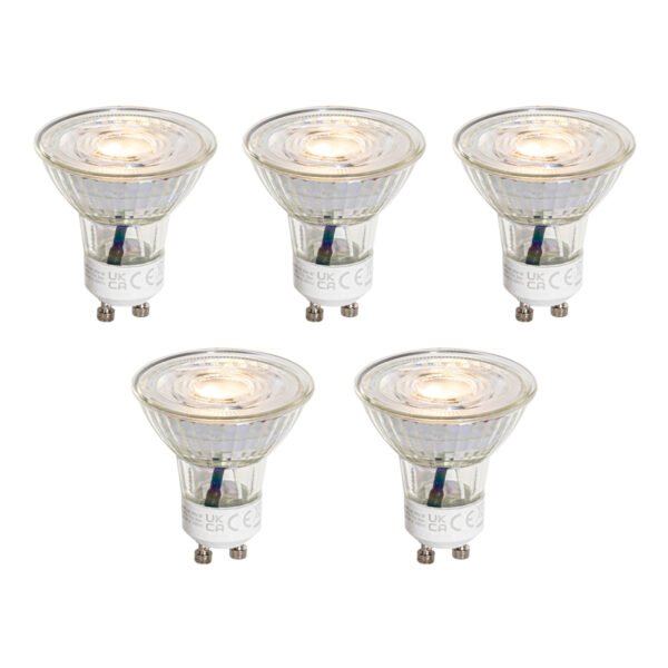 Sada 5 GU10 50 mm 3-krokových stmievateľných Kelvin LED žiaroviek číra 4,5 W 380 lm 2000-2700 K