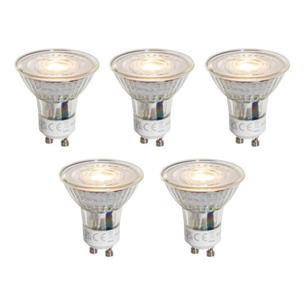 Sada 5 stmievateľných LED žiaroviek GU10 50 mm číra 4,5 W 365 lm 2700 K