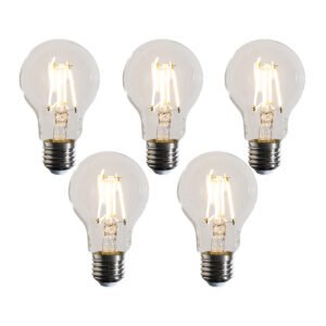 Sada 5 stmievateľných LED žiaroviek E27 A60 číra 4,5W 500 lm 2700K