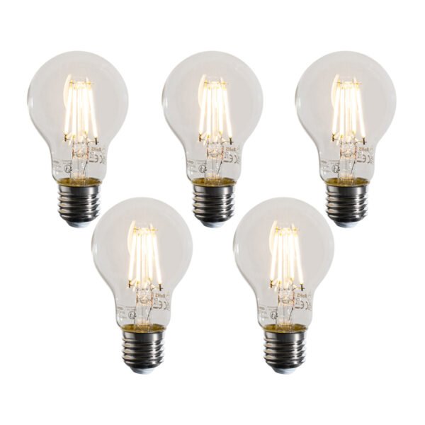 Sada 5 stmievateľných LED žiaroviek E27 A60 číra 4W 470 lm 2700K