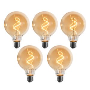 Sada 5 stmievateľných LED žiaroviek E27 so špirálovým vláknom G95 zlatá 4W 270 lm 2100K