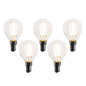 Sada 5 stmievateľných LED žiaroviek E14 Filament G45 číra 4W 470 lm 2700K