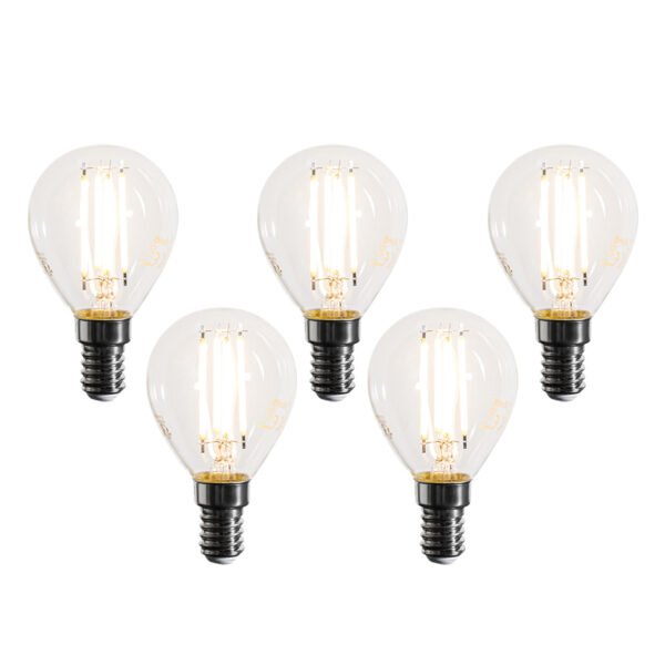 Sada 5 stmievateľných LED žiaroviek E14 Filament G45 číra 4W 470 lm 2700K