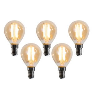 Sada 5 LED žiaroviek E14 G45 zlatá 2W 180 lm 2100K