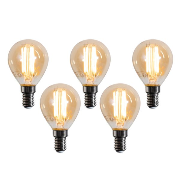 Sada 5 LED žiaroviek E14 G45 zlatá 2W 180 lm 2100K