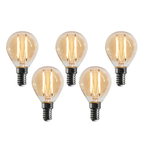 Sada 5 stmievateľných LED žiaroviek E14 G45 zlatá 4W 330 lm 2100K
