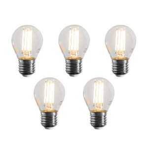 Sada 5 stmievateľných LED žiaroviek E27 Filament G45 číra 4W 470 lm 2700K