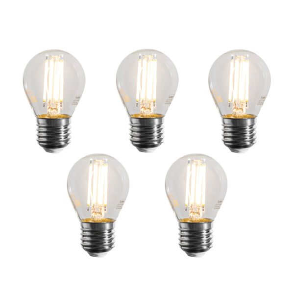 Sada 5 stmievateľných LED žiaroviek E27 Filament G45 číra 4W 470 lm 2700K