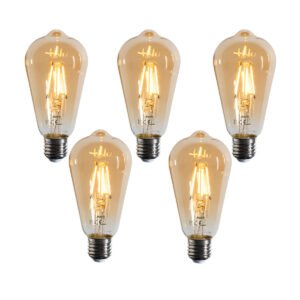 Sada 5 stmievateľných LED žiaroviek E27 Filament ST64 zlatá 4,5W 450 lm 2200K