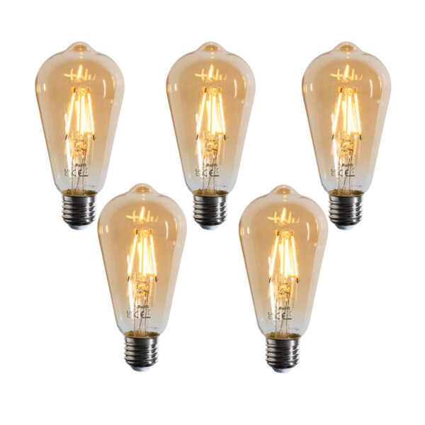 Sada 5 stmievateľných LED žiaroviek E27 Filament ST64 zlatá 4,5W 450 lm 2200K
