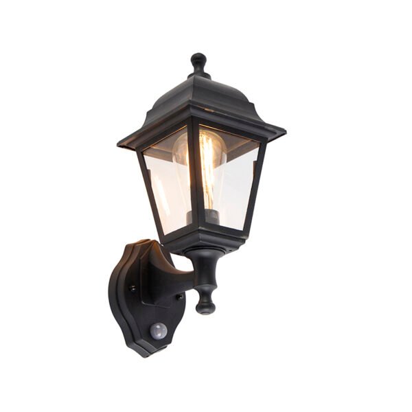 Klasická vonkajšia nástenná lampa čierna s detektorom pohybu - Capital