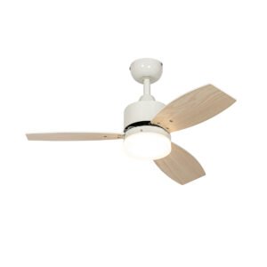 Vonkajší stropný ventilátor biely s potlačou dreva 91,3 cm vrátane LED stmievateľný s diaľkovým ovládaním IP44 - Toledo