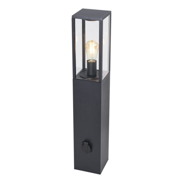 Moderná vonkajšia stojaca lampa čierna 80 cm so zásuvkou IP44 - Charlois