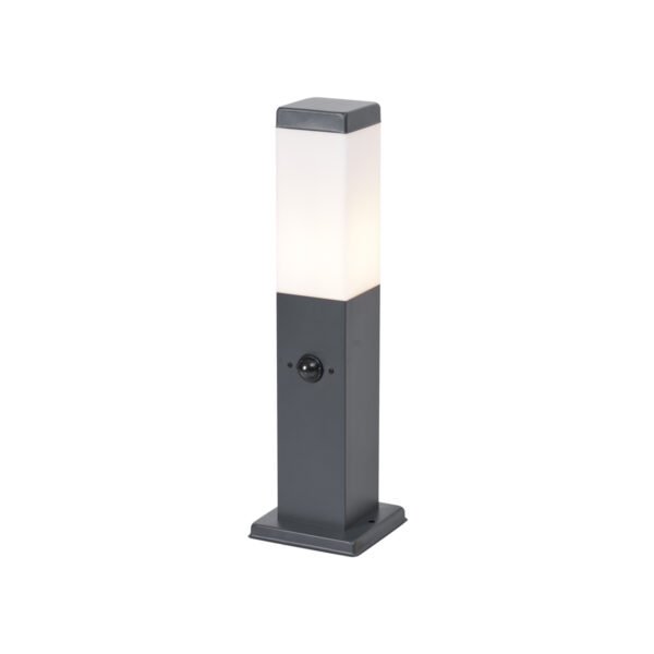 Vonkajšia lampa tmavosivá s opálovým sklom 45 cm IP44 so zásuvkou a snímačom pohybu - Malios