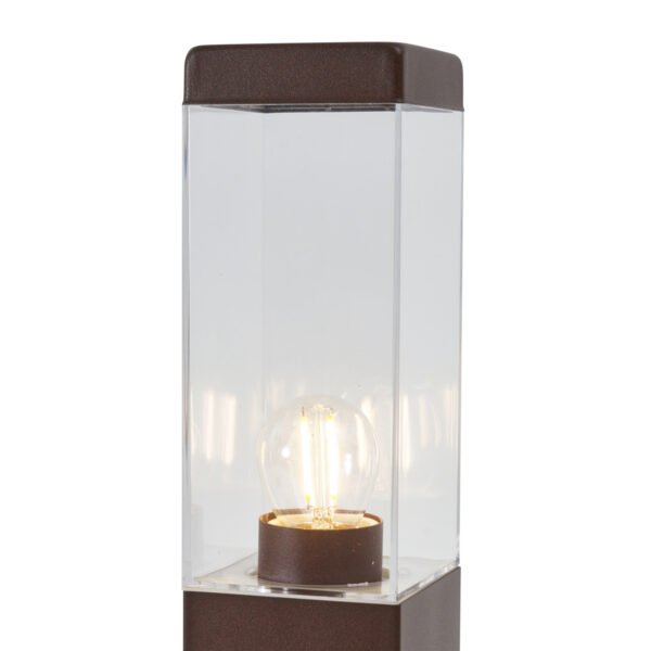 Vonkajšia lampa hrdzavo hnedá s čírym sklom 45 cm IP44 so zásuvkou a snímačom pohybu - Malios - Image 2
